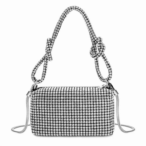 YIFEI Rhinestone Box Bag Knot Handle Evening Clutch Handbag Diamond Purse with Detachable Strap for Wedding Party