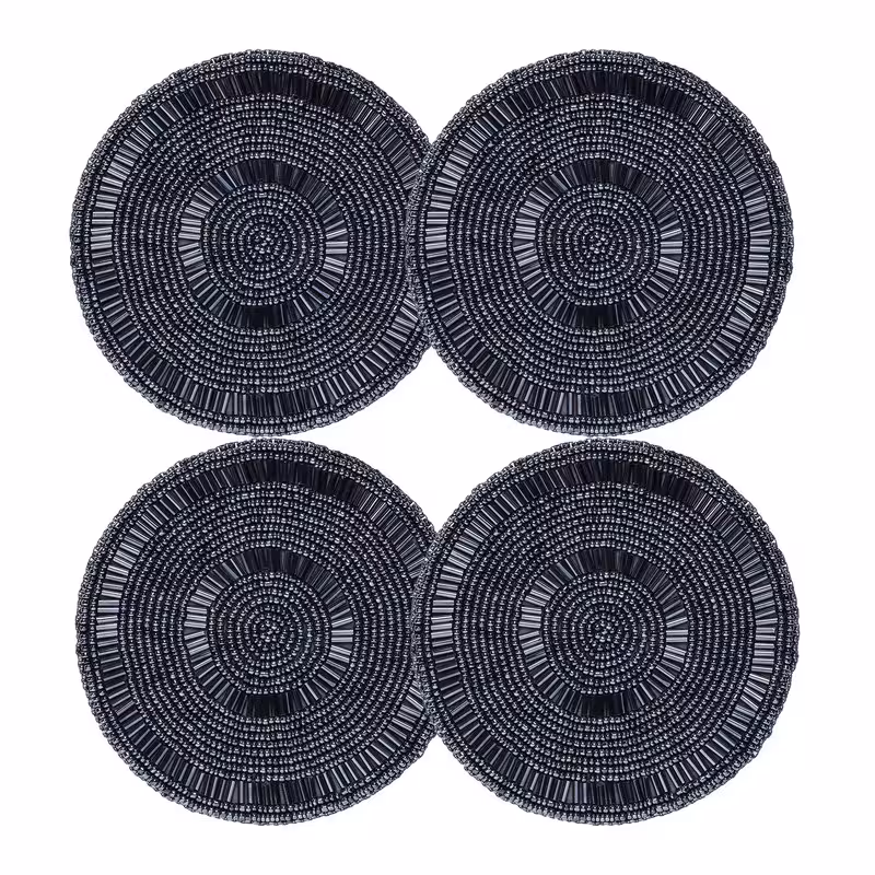 YIFEI Set of 4pcs Beaded Drink Coaster 4" Round Bar Coasters for Dining Table Wedding Decoration Party Decor