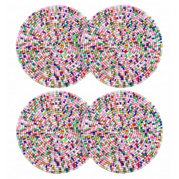 YIFEI Set of 4pcs Beaded Drink Coaster 4" Round Bar Coasters for Dining Table Wedding Decoration Party Decor
