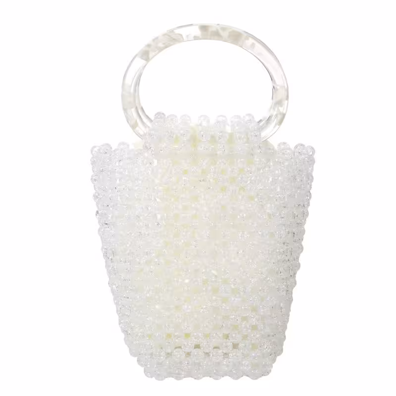 Transparent Acrylic Beaded Clutch Top-Handle Evening Bag for Wedding Party