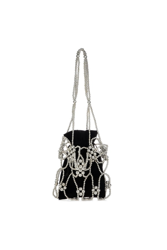 Vintage Gothic Silver Acrylic Beaded Handbag with Black Velvet Inner Pouch for Wedding Party