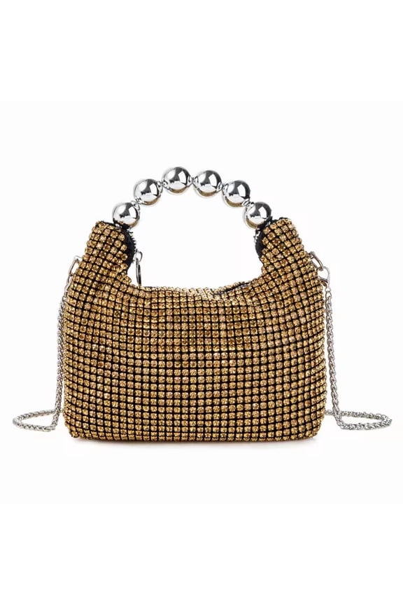 Women Rhinestone Beaded Evening Bag Sparkling Clutch with Detachable Strap for Wedding Party