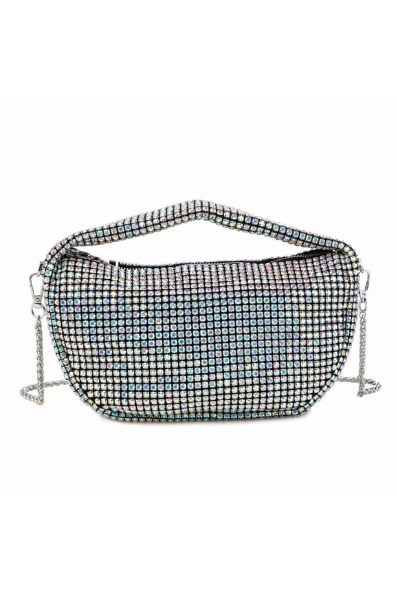 Women Rhinestone Evening Underarm Bag Crystal Clutch with Detachable Strap Sparkling Purse for Wedding Party