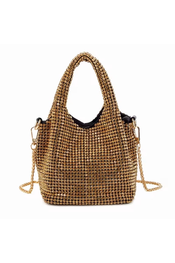 Women Rhinestone Gradient Tote Bag Sparkling Evening Handbag Crystal Clutch with Detachable Strap for Wedding Party