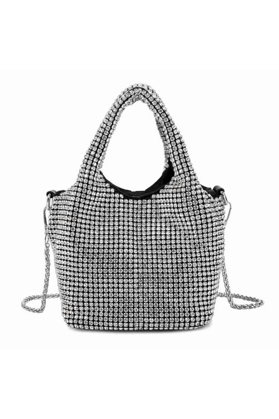 Women Rhinestone Gradient Tote Bag Sparkling Evening Handbag Crystal Clutch with Detachable Strap for Wedding Party