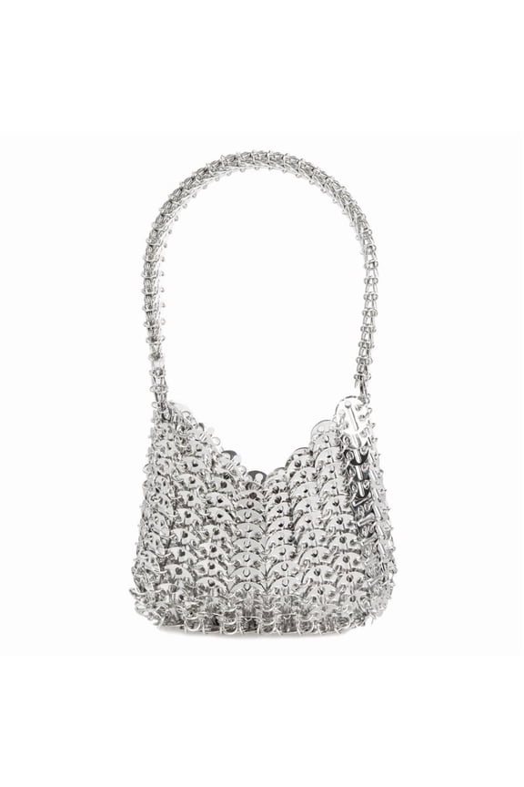 Women's Metallic Disc Party Handbag - Metal Sequin Top Handle Bag for Party