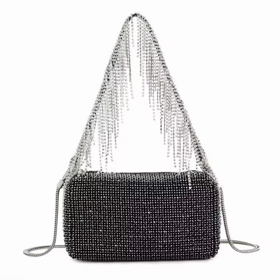 YIFEI Women’s Rhinestone Fringe Evening Bag Sparkling Clutch Tassel Purse with Detachable Strap for Wedding Party