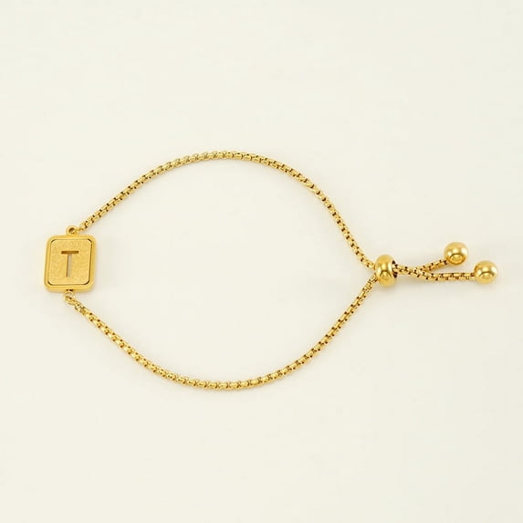 YIFSIY 18K Gold Plated Initial Letter T Bracelet Stainless Steel Hollow Letter Adjustable Bracelet for Women