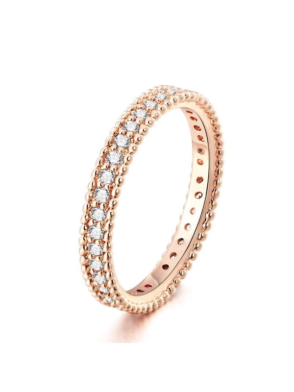 18K Rose Gold Plated Stackable Ring | Thin Band Eternity Wedding Ring for Women | Size 7