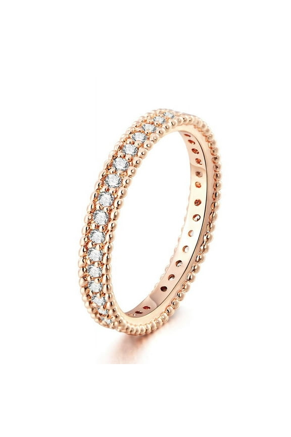 18K Rose Gold Plated Stackable Ring | Thin Band Eternity Wedding Ring for Women | Size 7