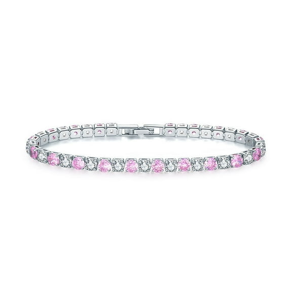 YIFSIY 18K White Gold Plated 4MM Round Cut Pink-White Cubic Zirconia Classic Tennis Bracelet for Women Size 7.5"