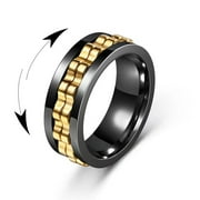 YIFSIY Black Gold Gear Spinner Ring Stress-Reducing Anti-anxiety Stainless Steel Rotates Ring for Men Size 10
