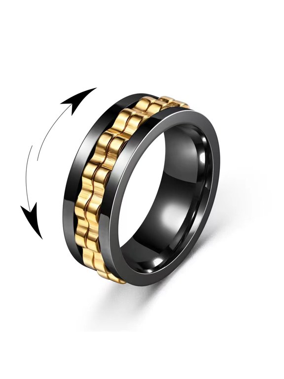 Black Gold Gear Spinner Ring Stress-Reducing Anti-anxiety Stainless Steel Rotates Ring for Men Size 10