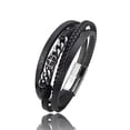 thumbnail image 2 of Mens Black Braided Genuine Leather Bracelet With Stainless Steel Magnetic Clasp 2 of 3