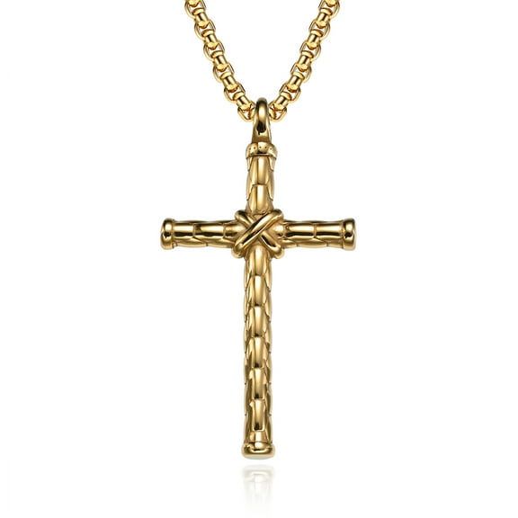 YIFSIY Cross Pendant for Men Hip-hop Stainless Steel Gold Cross Necklace Jewelry