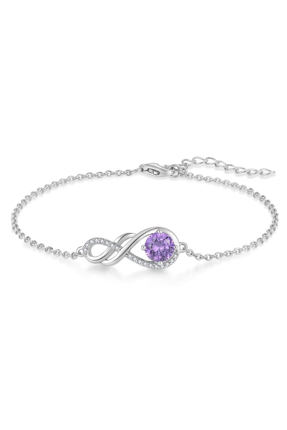 Infinity Symbol Bracelet for Women 925 Sterling Silver Adjustable Chain Bracelet Birthstone February Amethyst Anniversary Birthday Jewelry Gift
