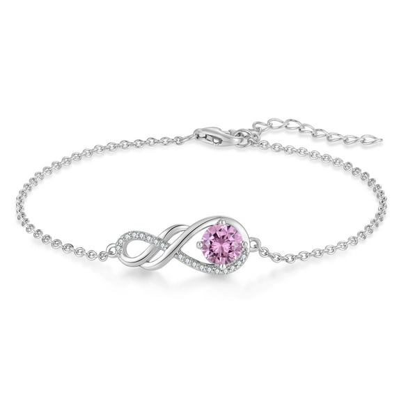 YIFSIY Infinity Symbol Bracelet for Women 925 Sterling Silver Adjustable Chain Bracelet Birthstone October Pink Tourmaline Anniversary Birthday Jewelry Gift