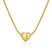 YIFSIY Initial Letter J Heart Pendant 18K Gold Plated Snake Chain Women Necklace