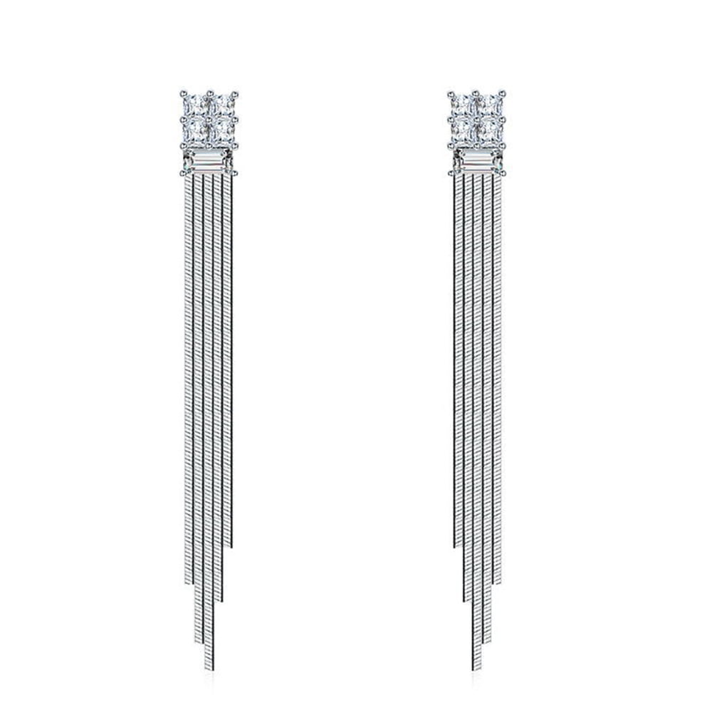 RIZILIA White Gold Plated Dangle Earrings With Pear Cut Cubic Zirconia - Elegant Drop Earrings