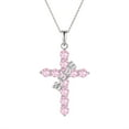 thumbnail image 1 of YIFSIY Rotated Crown Cross Necklaces 925 Sterling Silver Round Cut October Pink Tourmaline Faith Cross Birthstone Pendant Necklace for Women, 1 of 7
