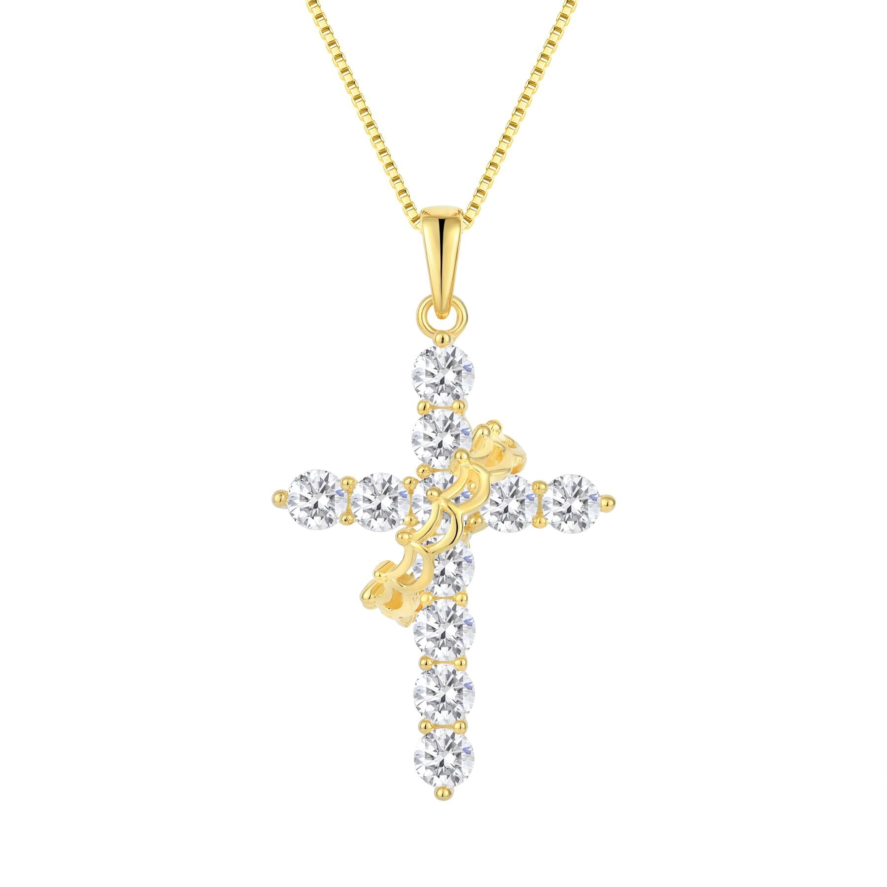 YIFSIY Rotated Crown Cross Necklaces Gold Plated 925 Sterling Silver ...