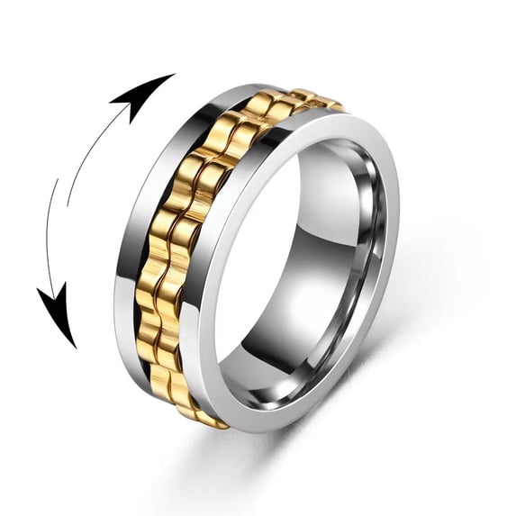 YIFSIY Silver Gold Gear Spinner Ring Stress-Reducing Anti-anxiety Stainless Steel Rotates Ring for Men Size 10