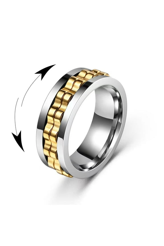 Silver Gold Gear Spinner Ring Stress-Reducing Anti-anxiety Stainless Steel Rotates Ring for Men Size 9
