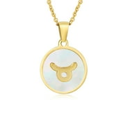 YIFSIY Taurus 12 Constellation Necklace 18K Gold Pated Mother of Pearl Shell Zodiac Disc Pendant for Women Girls