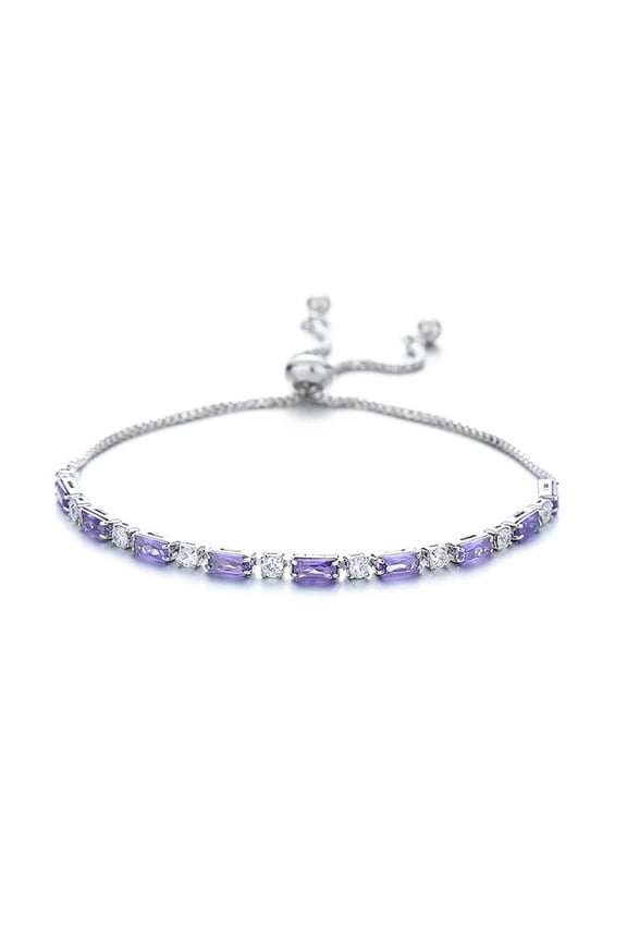 Tennis Bracelet for Women White Gold Plated February Amethyst Birthstone 3MM Cubic Zirconia Adjustable Slider Bracelets Birthday Mother's Day Graduation Gifts Jewelry