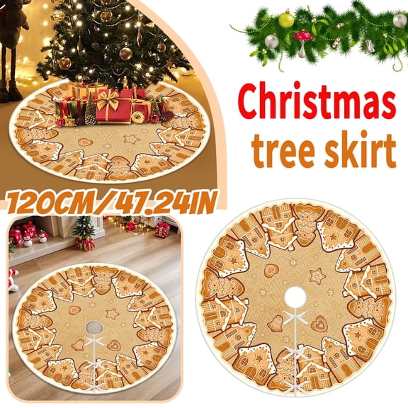 YIFUNIN 120cm Gingerbread Man Christmas Tree Skirt Craft Christmas Decorations with Cartoon Design for Home Party