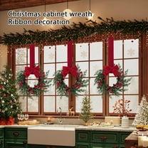 YIFUNIN 4pc 26cm Christmas Kitchen Cabinet Wreaths with Plaid Bow Ribbon, Mini Christmas Wreaths with Berries and Bow for Kitchen Window Outdoor Indoor Holiday Decor