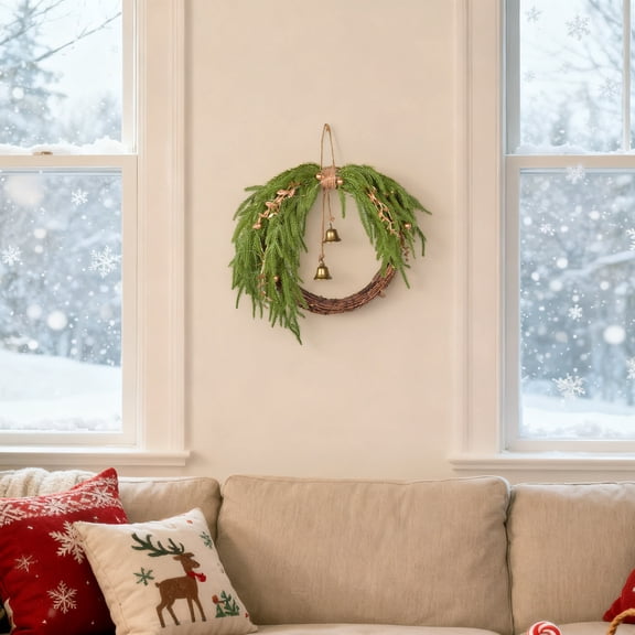YIFUNIN Christmas Wreath Boho Wreath Christmas Day Wreath Home Decoration Door Wall Decoration, 44cm Norfolk Pine Wreath with Box