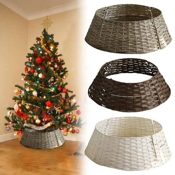 YIFUNIN Large 50x65cm Rustic Christmas Tree Collar, Woven Wicker Tree Base Stand Cover for Artificial Holiday Decoration Ring Skirt Basket