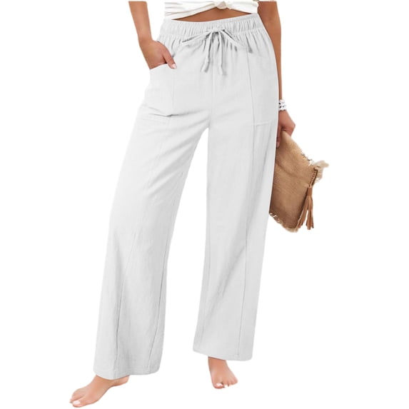 YIFUNIN Women's Casual Solid Color Loose Pants with Pockets, Fashion Comfort Trousers for Daily Outfits, Relaxed Fit Streetwear Style,White 3XL