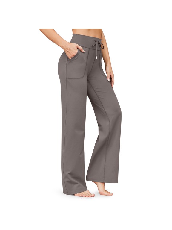 Women's High Waist Micro Flare Yoga Pants with Drawstring & Pockets, Wide Leg Loose Sports Trousers for Athletic Lounge Wear,Coffee S