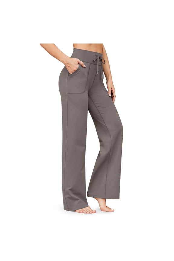 Women's High Waist Micro Flare Yoga Pants with Drawstring & Pockets, Wide Leg Loose Sports Trousers for Athletic Lounge Wear,Coffee XL