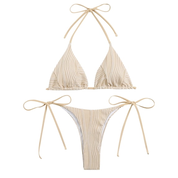 YIFUNIN Women's High Waist Printed Bikini Set Two Piece Swimsuit for Spring Summer Beach Vacation with Padded Bra for Women Tropical,Beige L