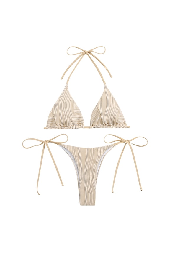 Women's High Waist Printed Bikini Set Two Piece Swimsuit for Spring Summer Beach Vacation with Padded Bra for Women Tropical,Beige M