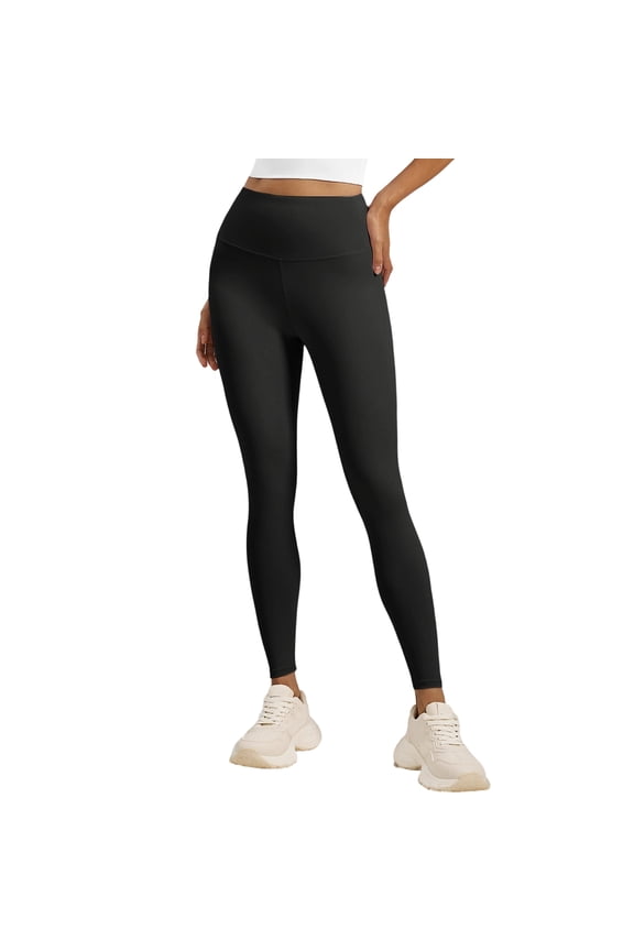 Women's High Waist Yoga Long Pants, Solid Color Fitness Running Tights with Pull-On Flare Design, Stretchy Comfort Workout Wear,Black S