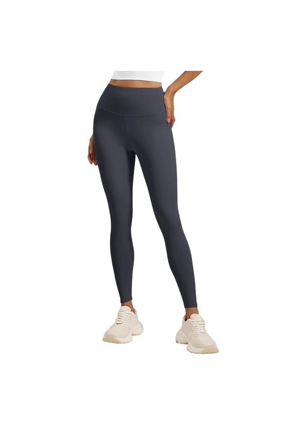 Women's High Waist Yoga Long Pants, Solid Color Fitness Running Tights with Pull-On Flare Design, Stretchy Comfort Workout Wear,Dark Gray S