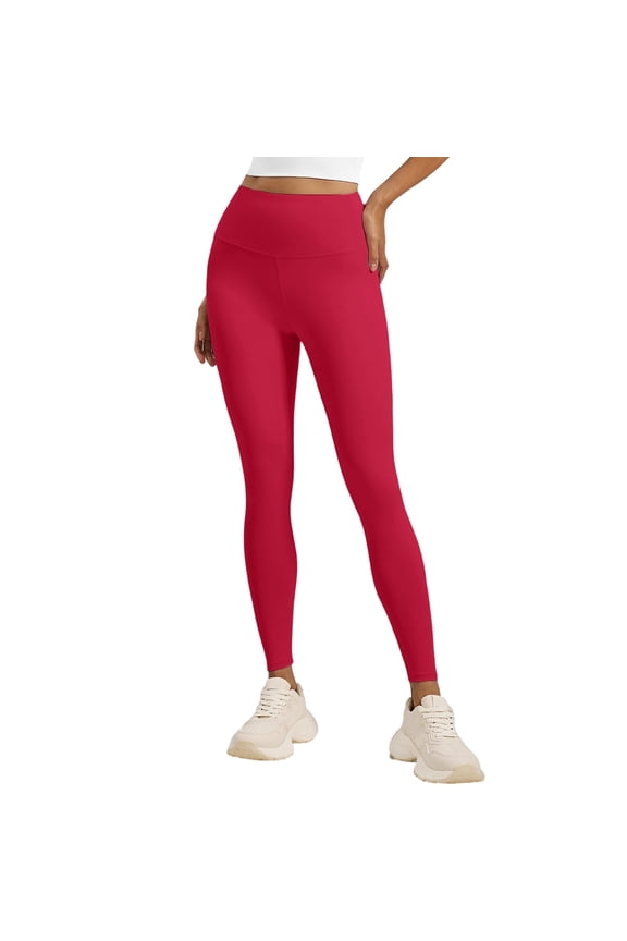 Women's High Waist Yoga Long Pants, Solid Color Fitness Running Tights with Pull-On Flare Design, Stretchy Comfort Workout Wear,Red XL