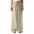 thumbnail image 1 of YIFUNIN Women's Loose Wide Leg Cotton Linen Pants with Drawstring, Pocketless Casual Trousers for Relaxed Fit, Breathable Natural Fabric,Khaki 2XL, 1 of 6