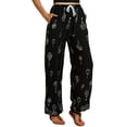 thumbnail image 1 of YIFUNIN Women's Printed Cotton Linen Wide Leg Pants with Pockets, Casual Flowy Trousers for Bohemian Style, Lightweight Summer Wear,Black XL, 1 of 7