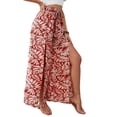 thumbnail image 1 of YIFUNIN Women's Printed Wide Leg Straight Pants with Lace-Up Detail & Side Slit, Casual Flowy Trousers for Bohemian Style, Lightweight Fabric,Wine L, 1 of 5