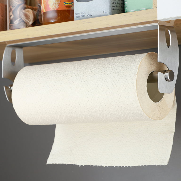 Yigii Paper Towel Holder Wall Mount - Adhesive Paper Towel Rack Under Cabinet Kitchen Paper Roll Holder Stick on Wall Stainless Steel