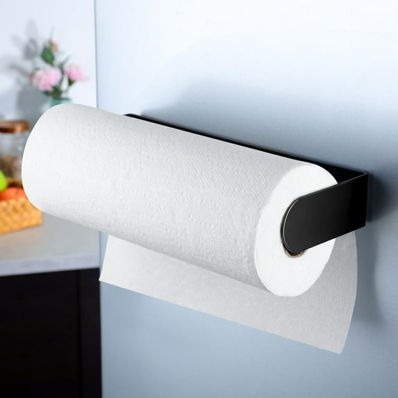 YIGII Black Magnetic Paper Towel Holder for Refrigerator - Strong Magnet Paper Towel Rack Stainless Steel, Camping RV Kitchen