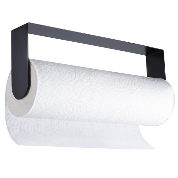 YIGII Black Paper Towel Holder Wall Mount - Under Cabinet Self Adhesive Paper Towel Rack for Kitchen, SUS-304 Stainless Steel