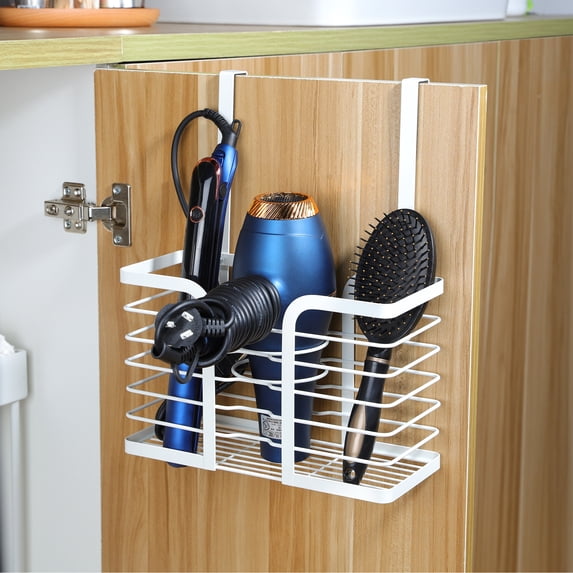 YIGII Hair Dryer Holder Adjustable Height - Hair Tool Organizer White Bathroom Hot Styling Tools Storage Wall Mounted/Cabinet Door