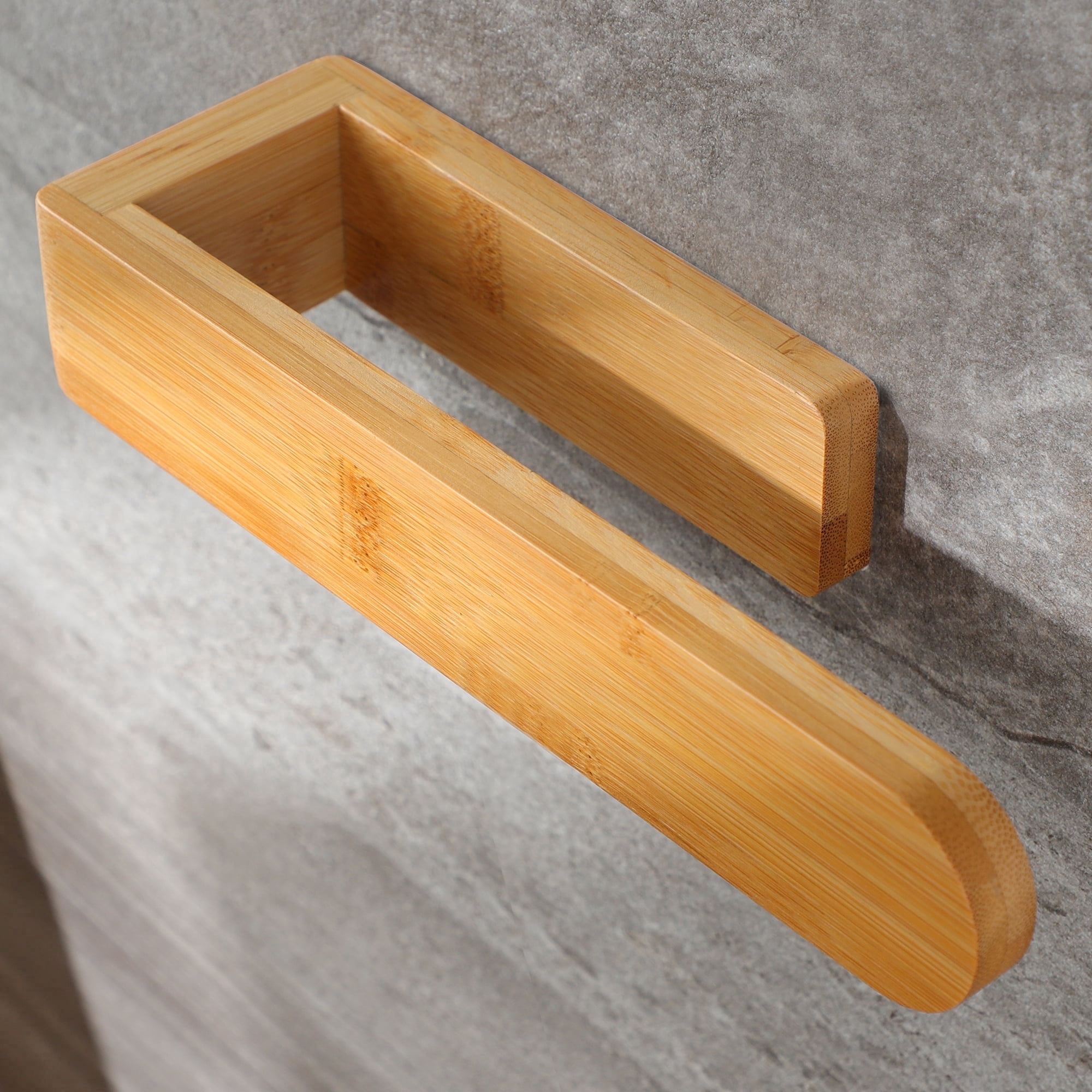 YIGII Hand Towel Holder, Self Adhesive Bamboo Towel Bar, Wall Mounted Towel Rack for Bathroom Kitchen