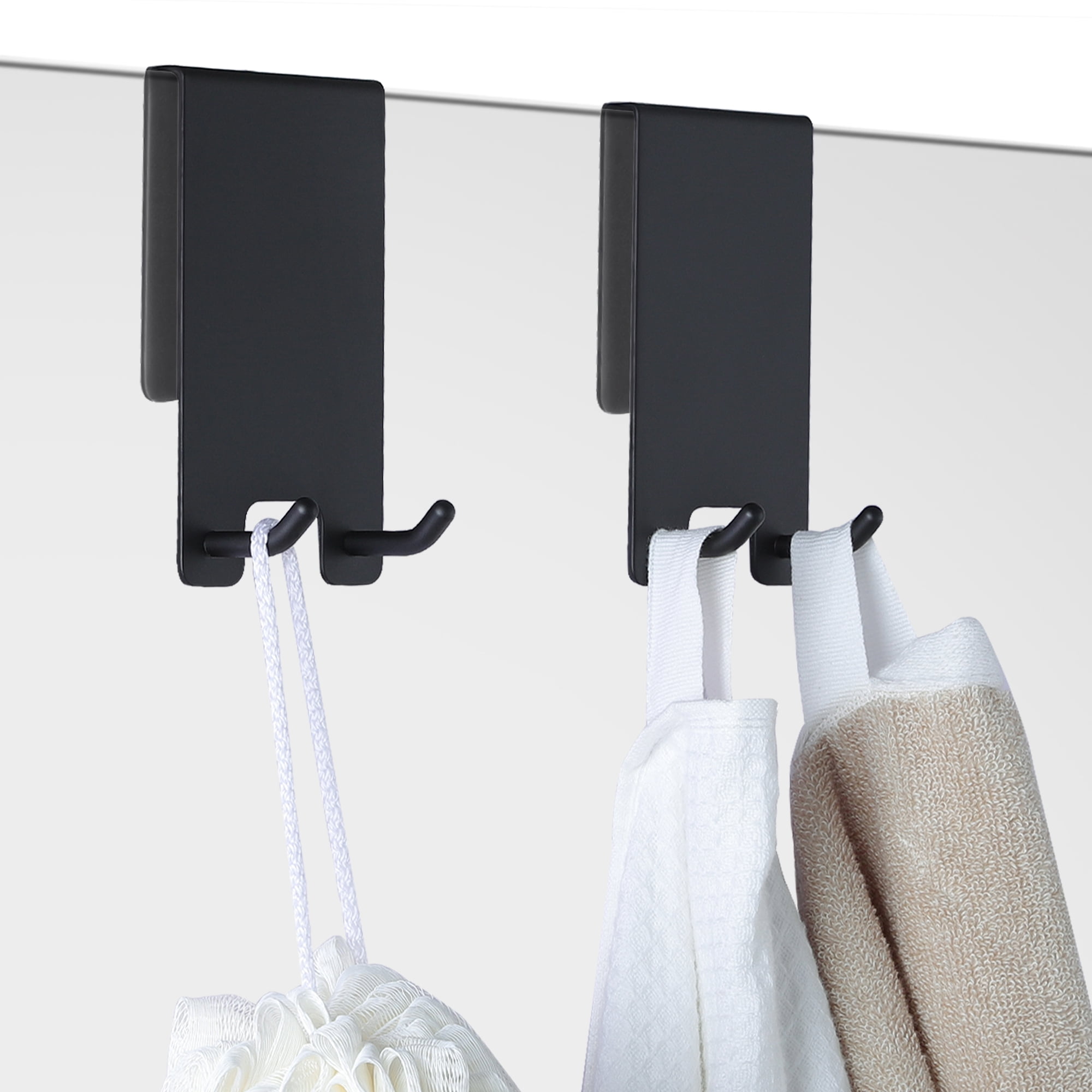 YIGII Over the Door Towel hooks Black Door Hooks for Frameless Glass Shower Door Squeegee Hook